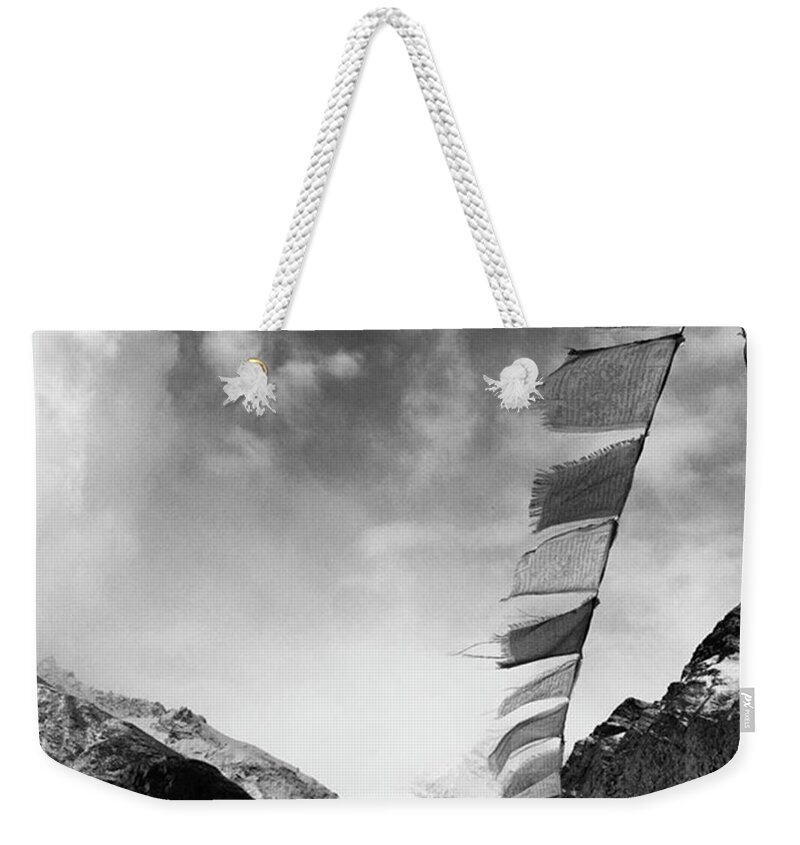  Weekender Tote Bag featuring the photograph Prayer Flags In The Himalayas by Aleck Cartwright