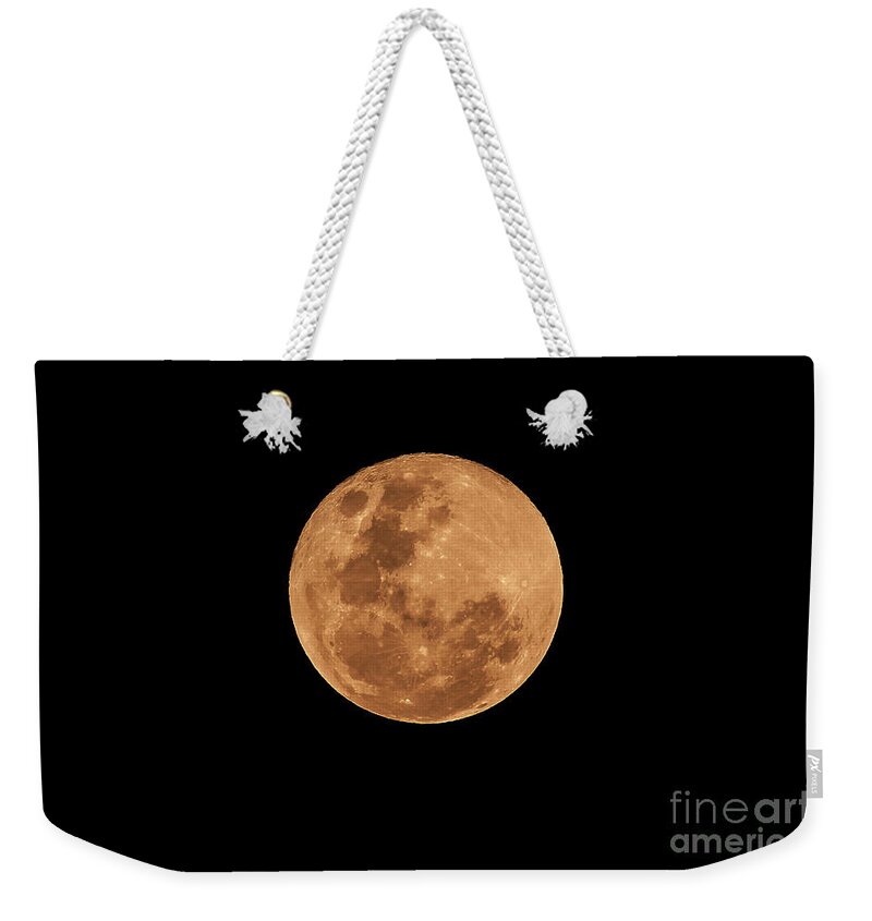 Penumbral Moon Weekender Tote Bag featuring the photograph Post-Penumbral Moon by Venura Herath