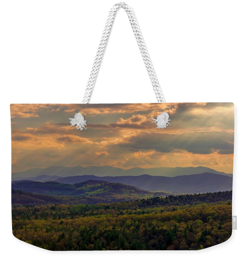 Blue Ridge Parkway Weekender Tote Bag featuring the photograph Prelude to Sunset by Brenda Jacobs