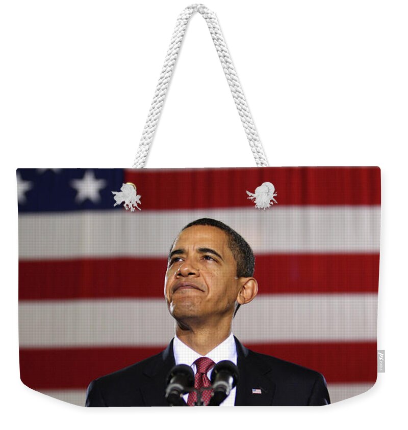 Obama Weekender Tote Bag featuring the photograph President Obama by War Is Hell Store