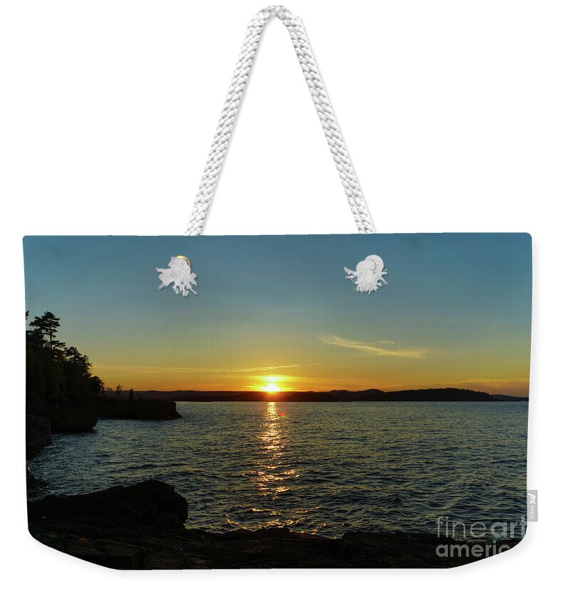 Presque Isle Sunset Glow Weekender Tote Bag featuring the photograph Presque Isle Sunset Glow by Rachel Cohen