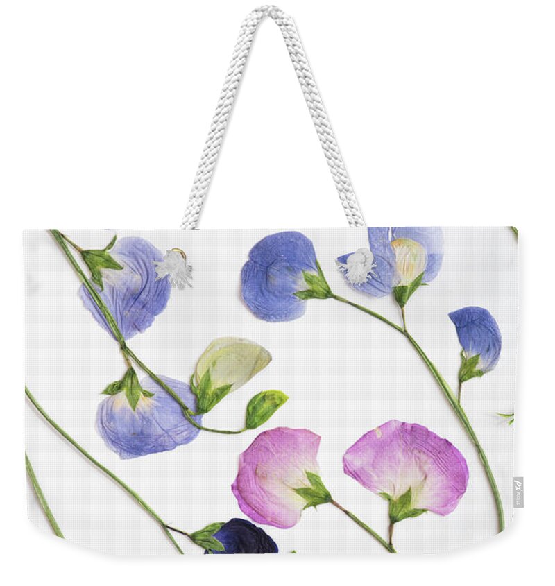Pressed Weekender Tote Bag featuring the photograph Pressed Sweet Peas by Tim Gainey