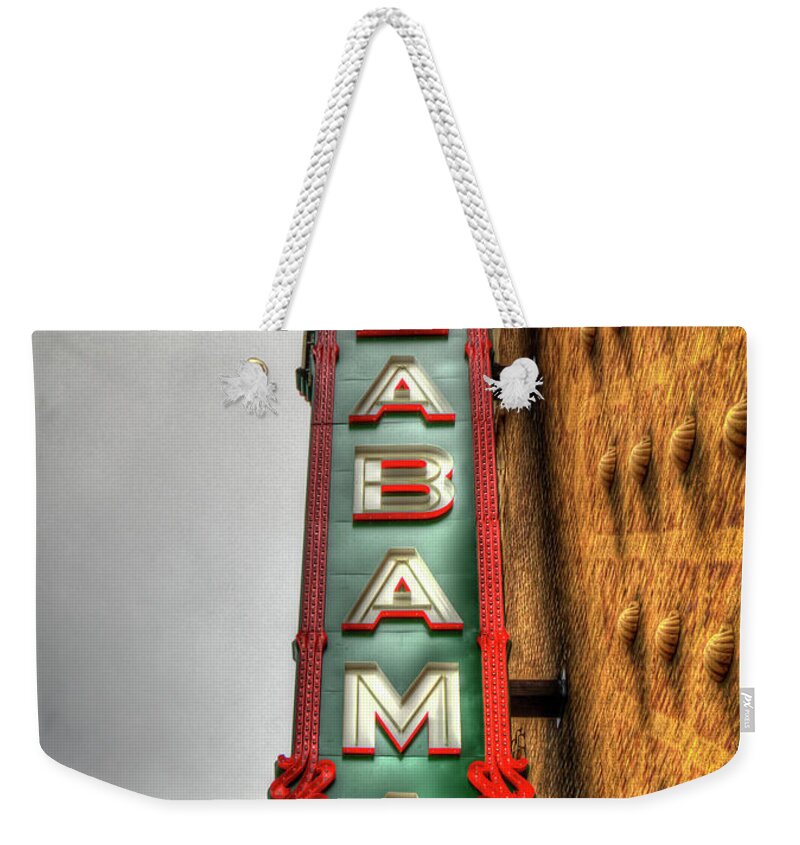 Reid Callaway Pretty As Ever Weekender Tote Bag featuring the photograph Birmingham AL Pretty As Ever The Alabama Theatre Architectural Signage Art by Reid Callaway