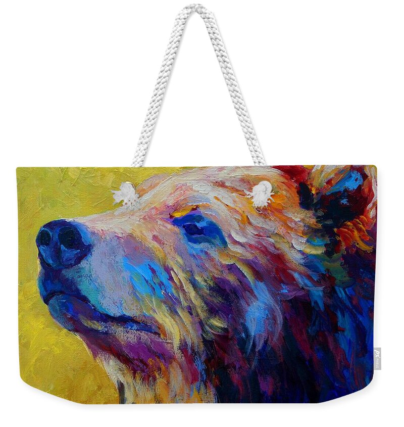 Bear Weekender Tote Bag featuring the painting Pretty Boy - Grizzly Bear by Marion Rose