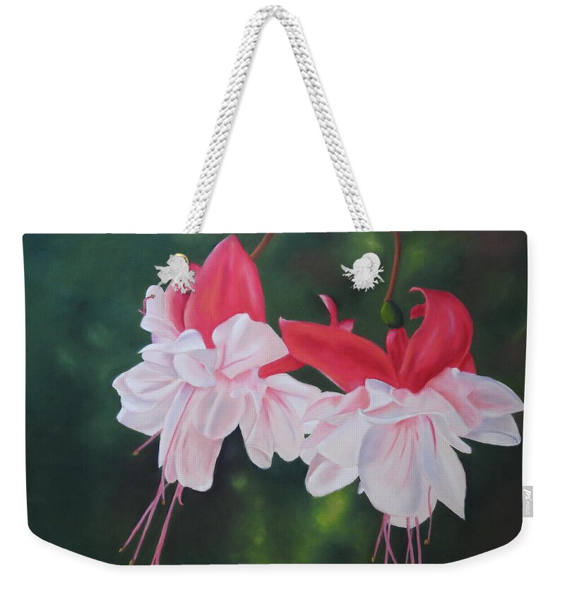 Fuchsia Weekender Tote Bag featuring the pastel Pretty In Pink by Carol Corliss