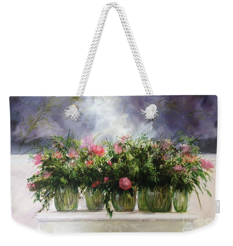 Still Life Weekender Tote Bag featuring the painting Pretty Mantlepeace by Lizzy Forrester