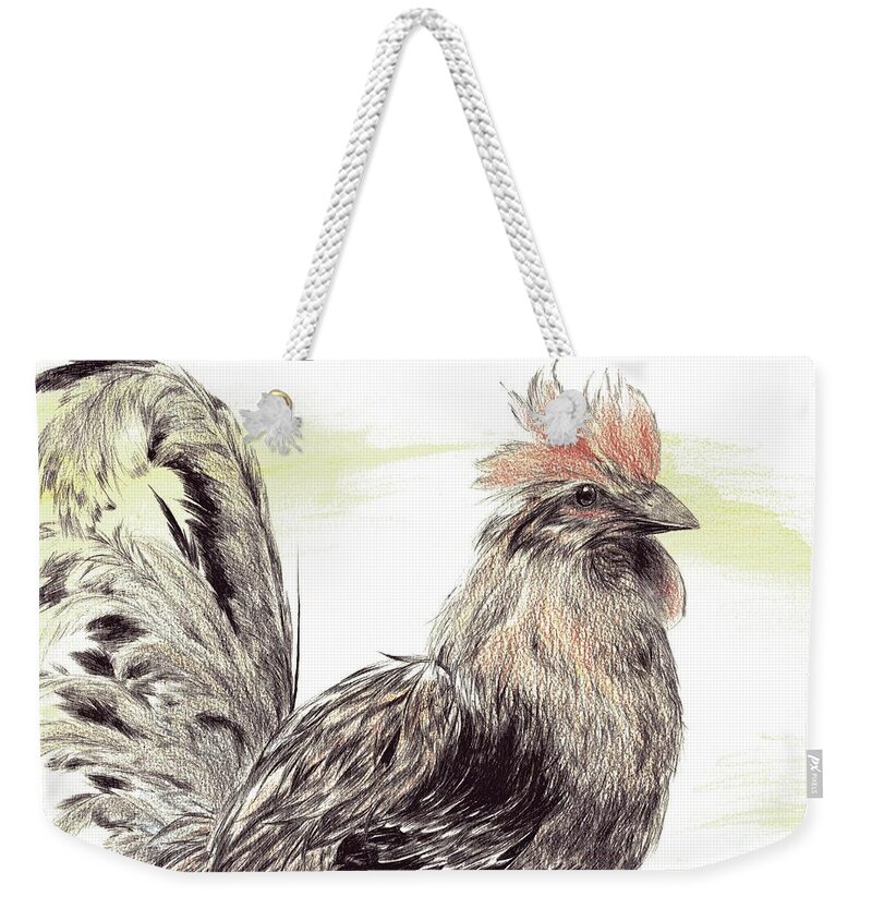 Rooster Weekender Tote Bag featuring the drawing Pride of a Rooster by Alice Chen