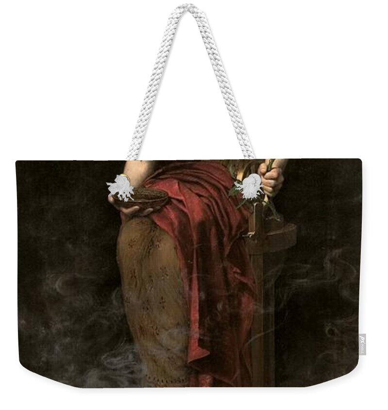 Portrait Weekender Tote Bag featuring the painting Priestess of Delphi by John Collier