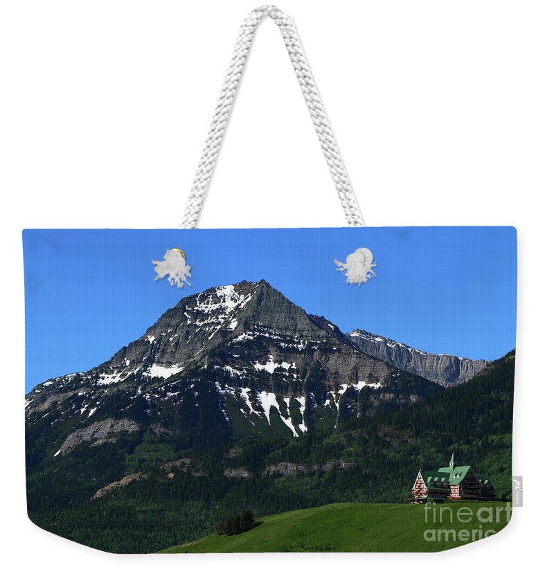 Prince Of Wales Hotel Weekender Tote Bag featuring the photograph Prince of Wales Hotel in Waterton Lake Park by Christiane Schulze Art And Photography