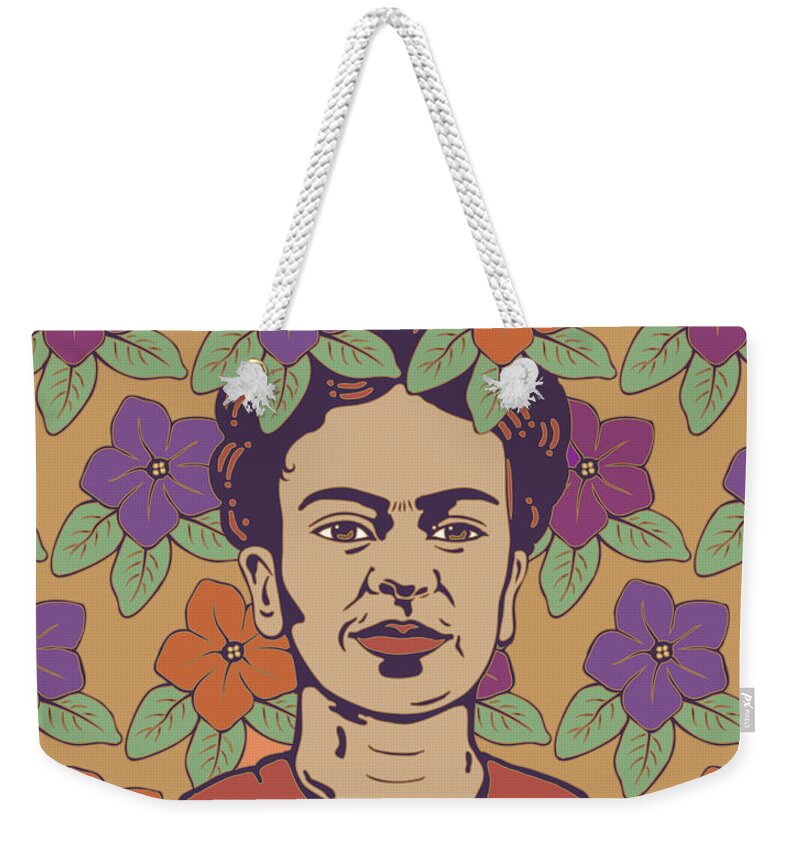 Frida Kahlo Weekender Tote Bag featuring the digital art Print by Linda Ruiz-Lozito