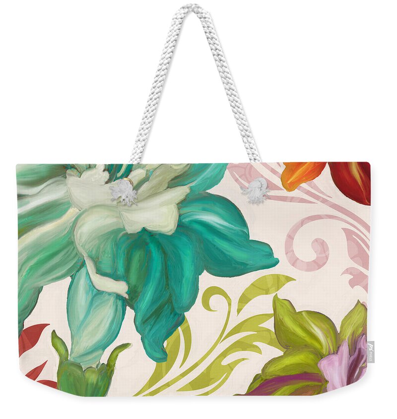 Art Nouveau Flowers Weekender Tote Bag featuring the painting Prism Poetry Art Nouveau Pattern by Mindy Sommers