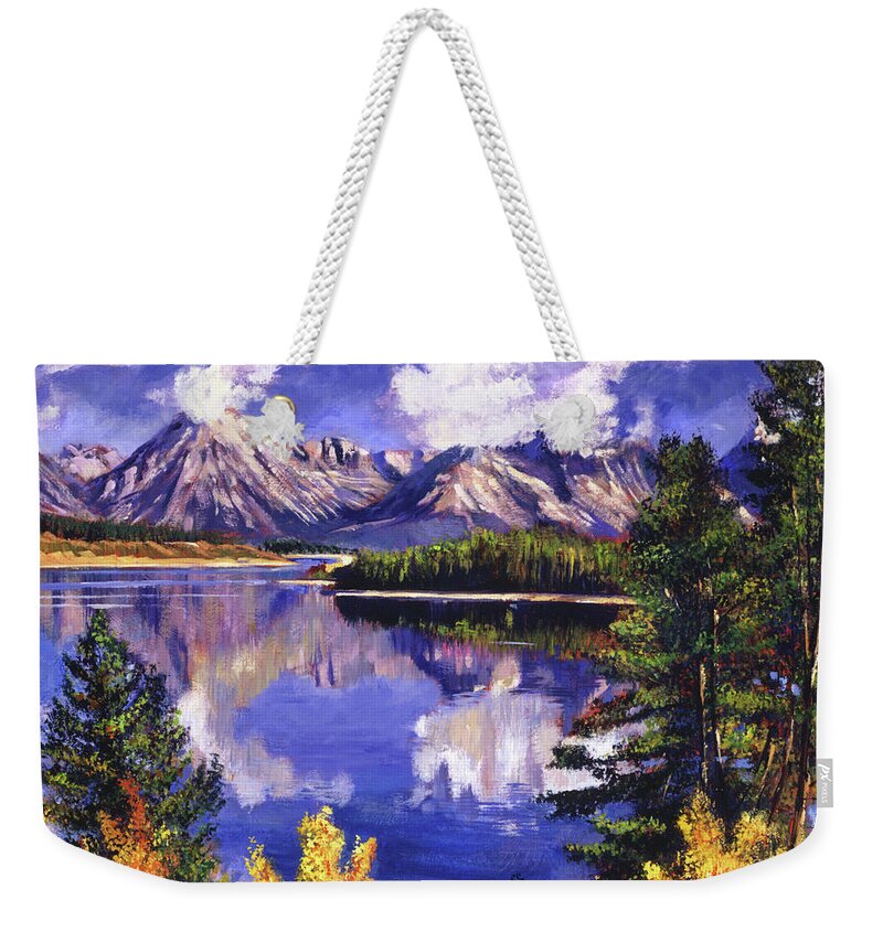 Landscape Weekender Tote Bag featuring the painting Pristine Blue by David Lloyd Glover