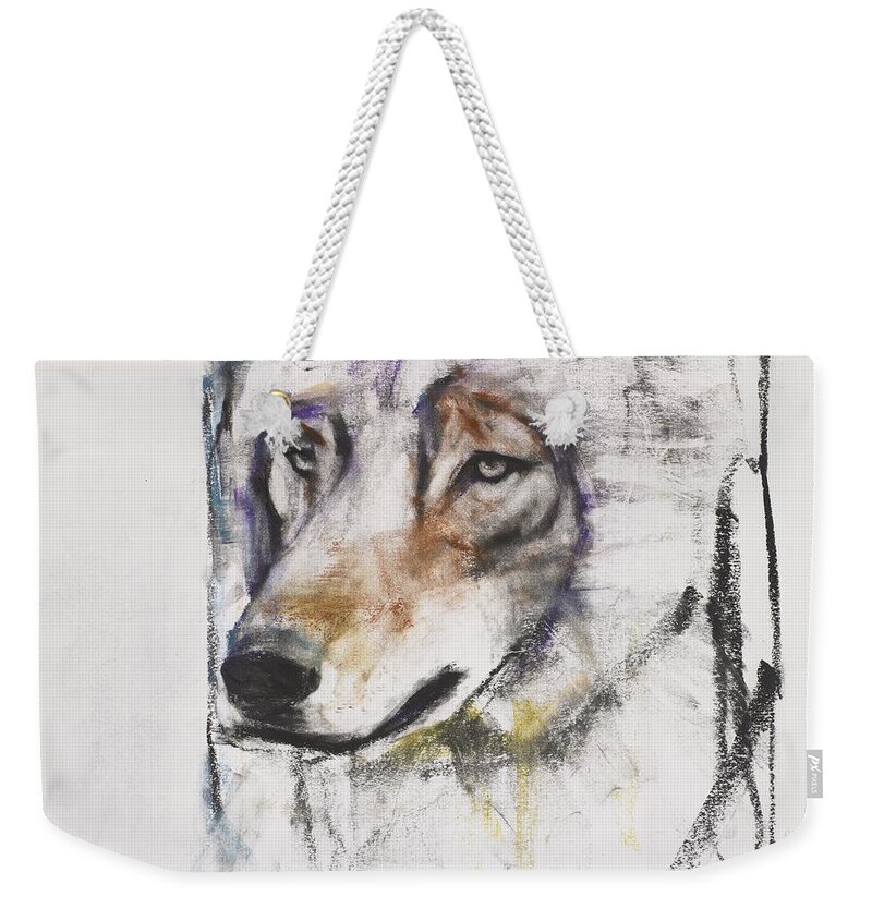 Wolf Weekender Tote Bag featuring the painting Processo Al Lupo by Mark Adlington