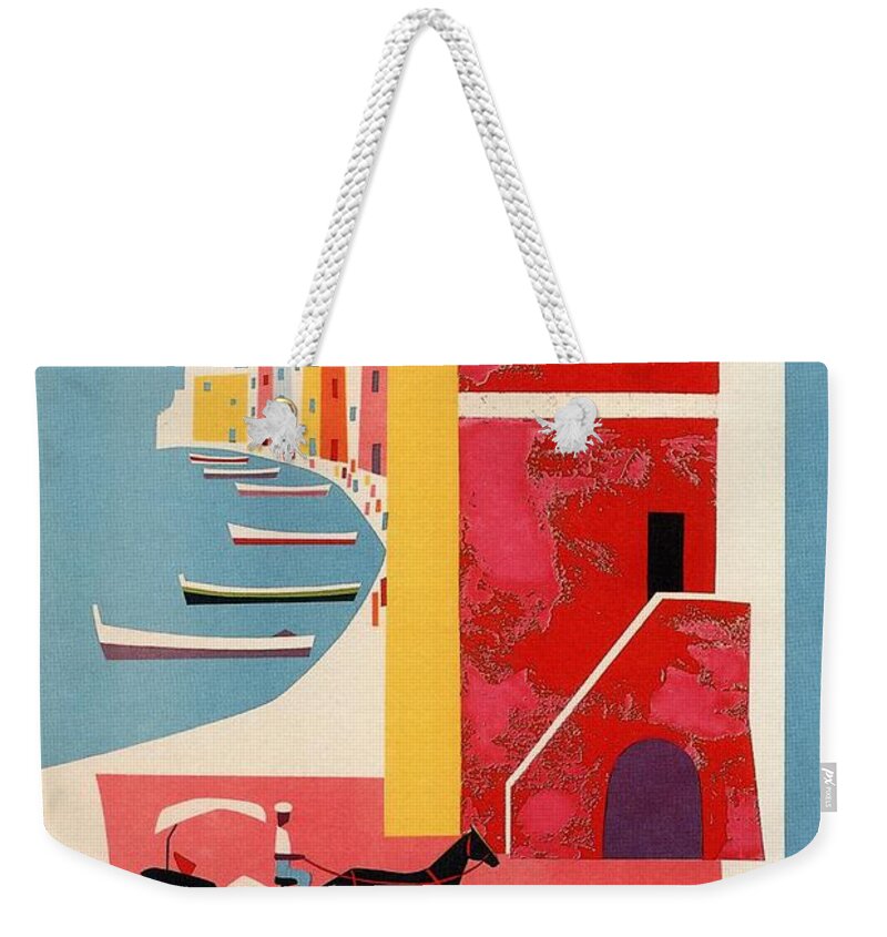 Procida Weekender Tote Bag featuring the mixed media Procida - Naples, Italy - The island of Tranquility - Retro travel Poster - Vintage Poster by Studio Grafiikka