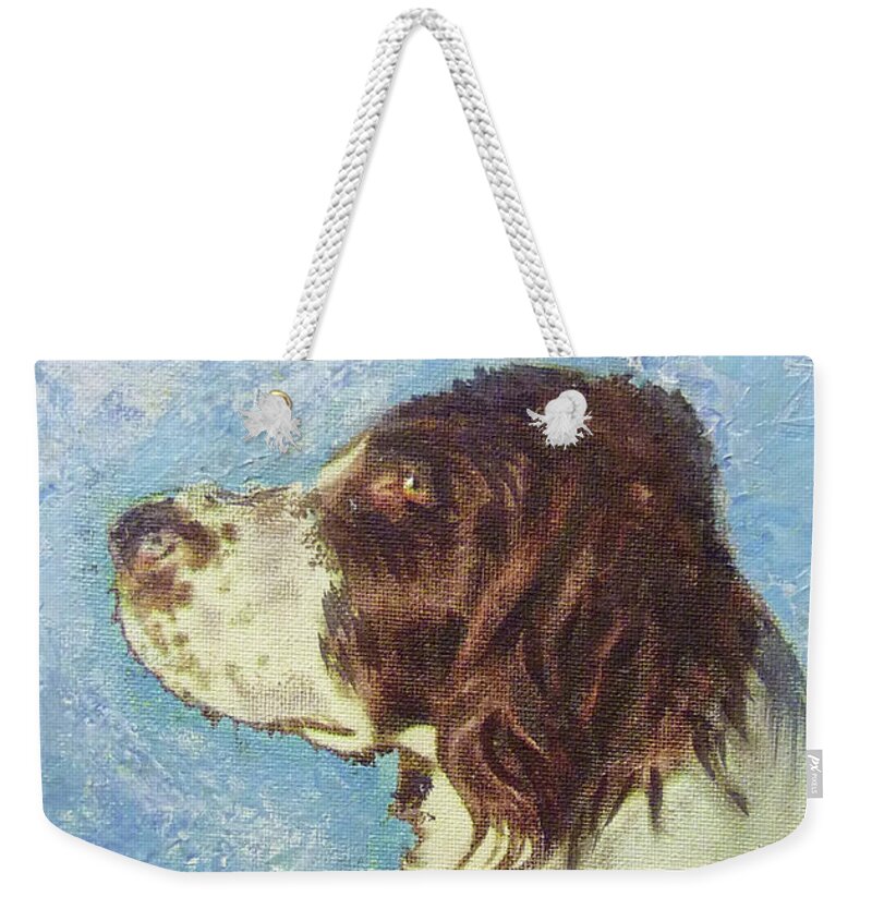 Dog Weekender Tote Bag featuring the painting Proud Spaniel by Richard James Digance