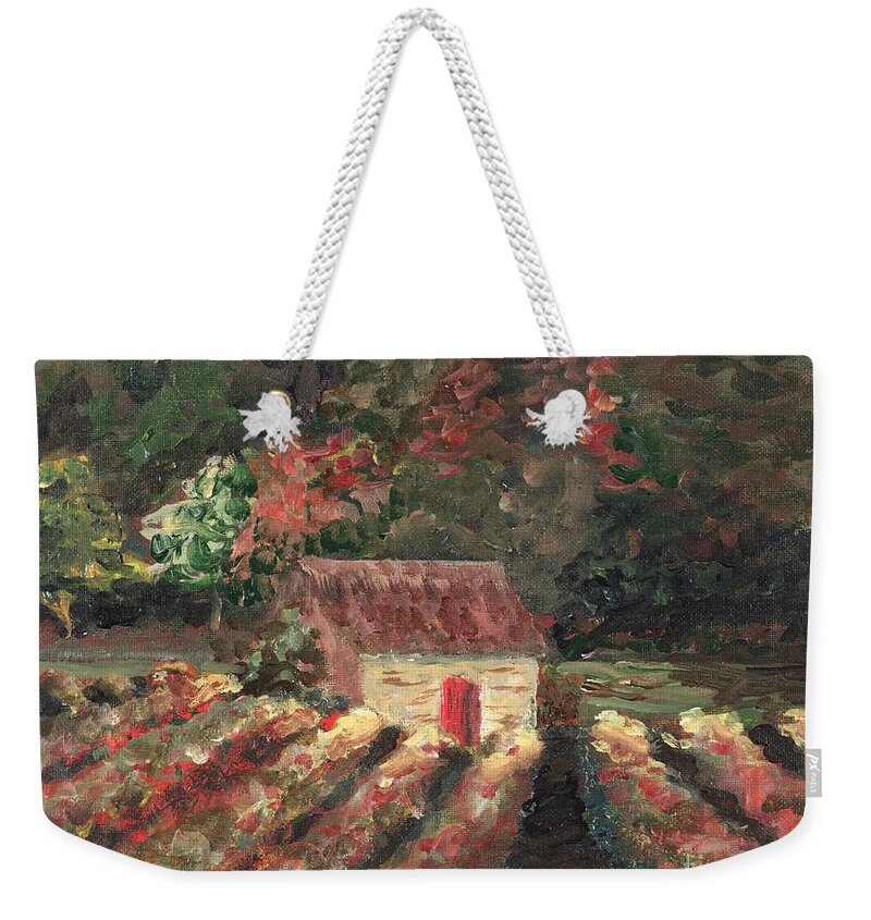 Landscape Weekender Tote Bag featuring the painting Provence Vineyard by Nadine Rippelmeyer