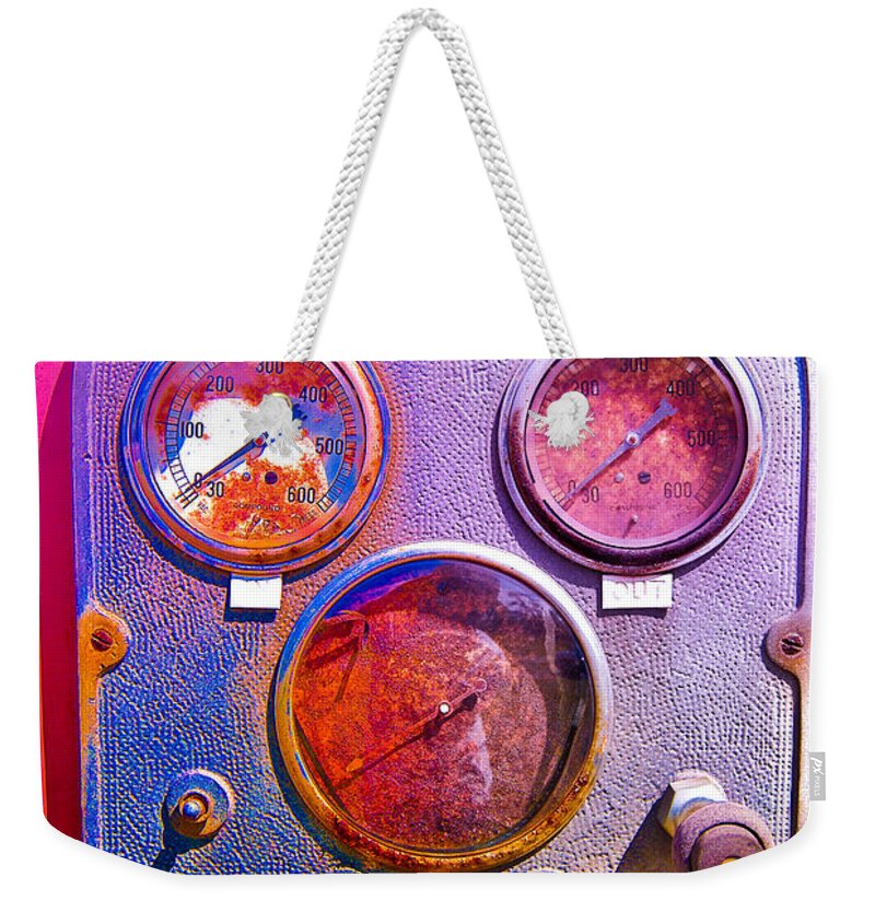 Weekender Tote Bag featuring the photograph Psychedelic Gauges by Julie Niemela