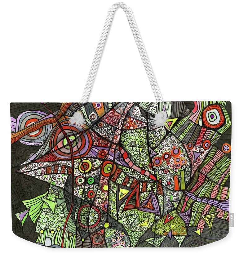 Abstract Weekender Tote Bag featuring the drawing Psychedelic Sea Creature by Sandra Church