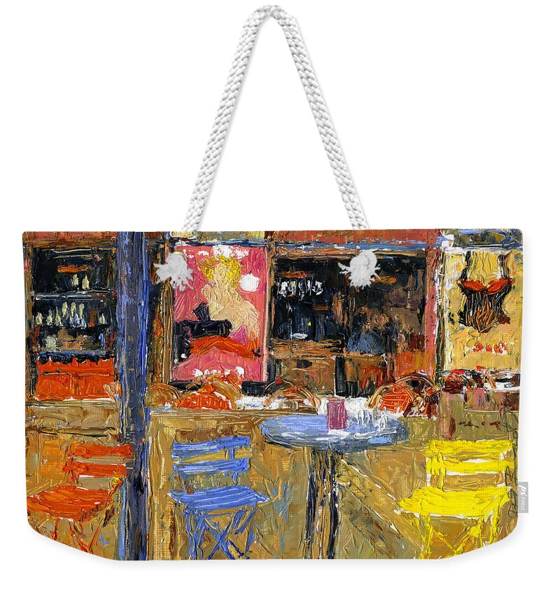 Casual Pub Weekender Tote Bag featuring the painting Spiler Pub in Gozsdu Court by Judith Barath