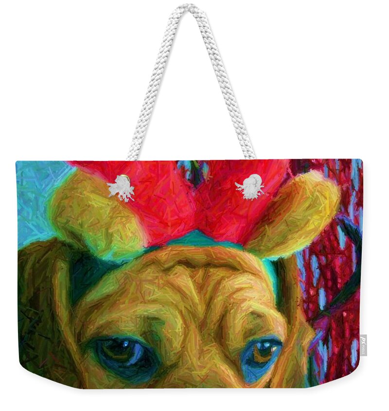 Christmas Weekender Tote Bag featuring the photograph Puggle Holiday by Susan Carella