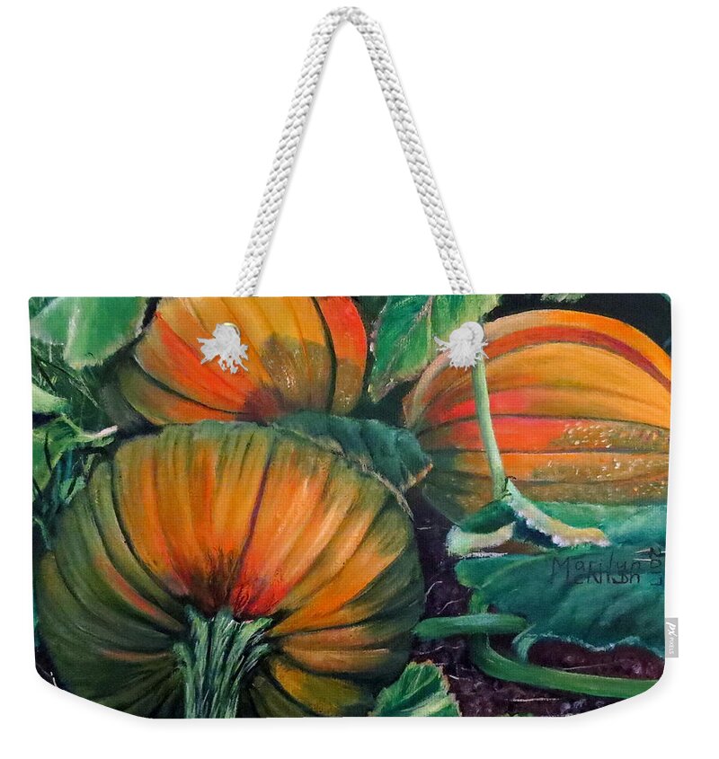 Pumpkin Weekender Tote Bag featuring the painting Pumpkin Patch by Marilyn McNish