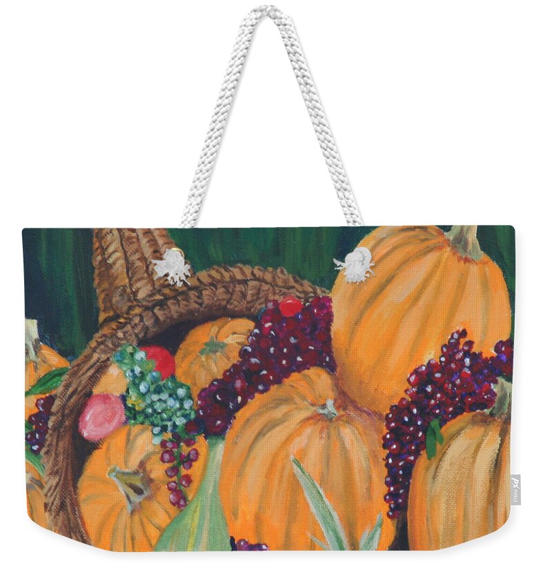 #still Life Prints Weekender Tote Bag featuring the painting Pumpkin Plenty by Gail Daley