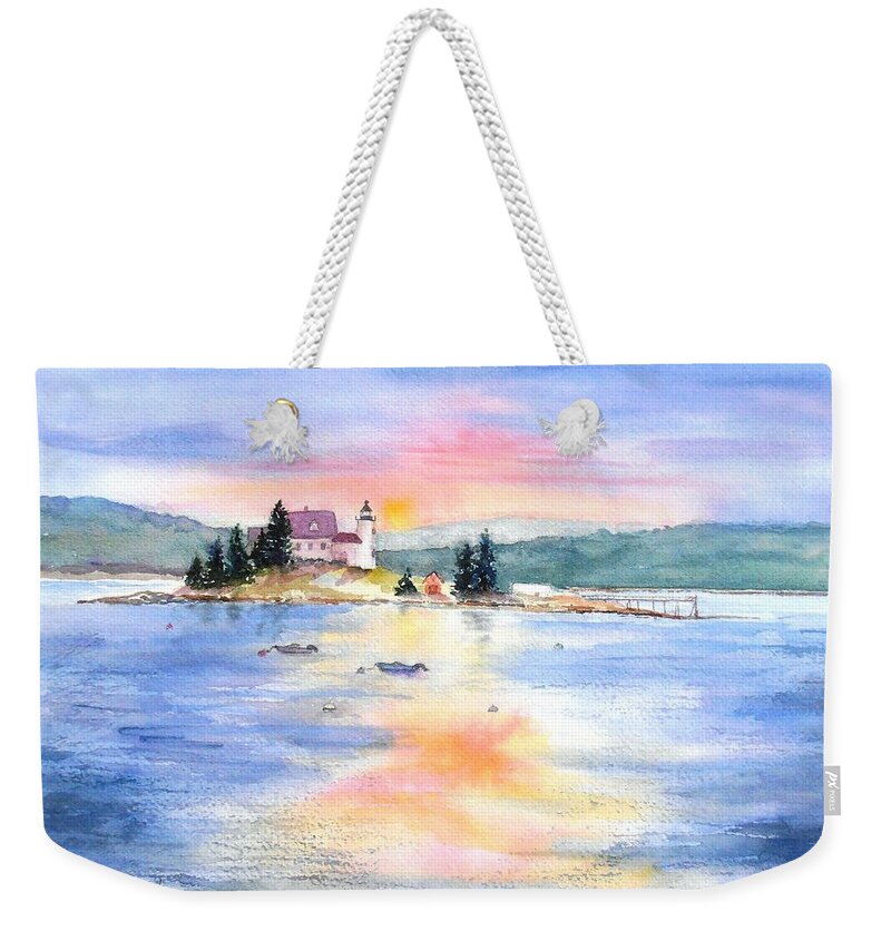 Maine Weekender Tote Bag featuring the painting Pumpkin Sunset by Diane Kirk