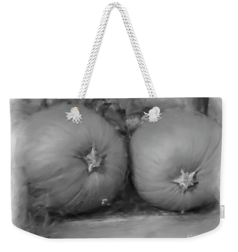 Autumn Weekender Tote Bag featuring the digital art Pumpkins In Black And White by Smilin Eyes Treasures