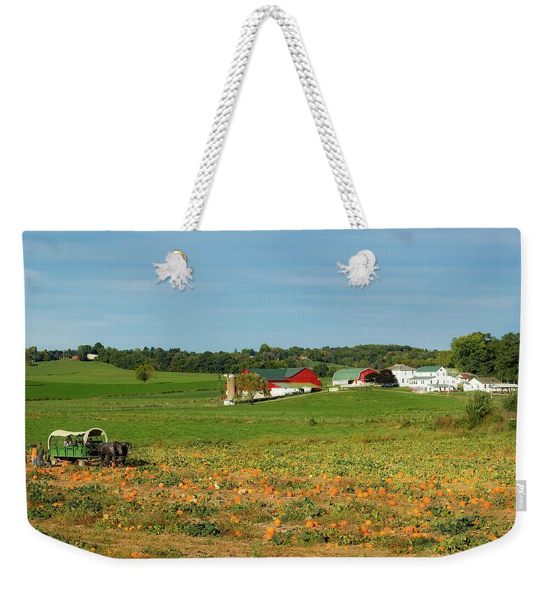 Ohio Weekender Tote Bag featuring the photograph Pumpkins on an Ohio Amish Farm by Mountain Dreams