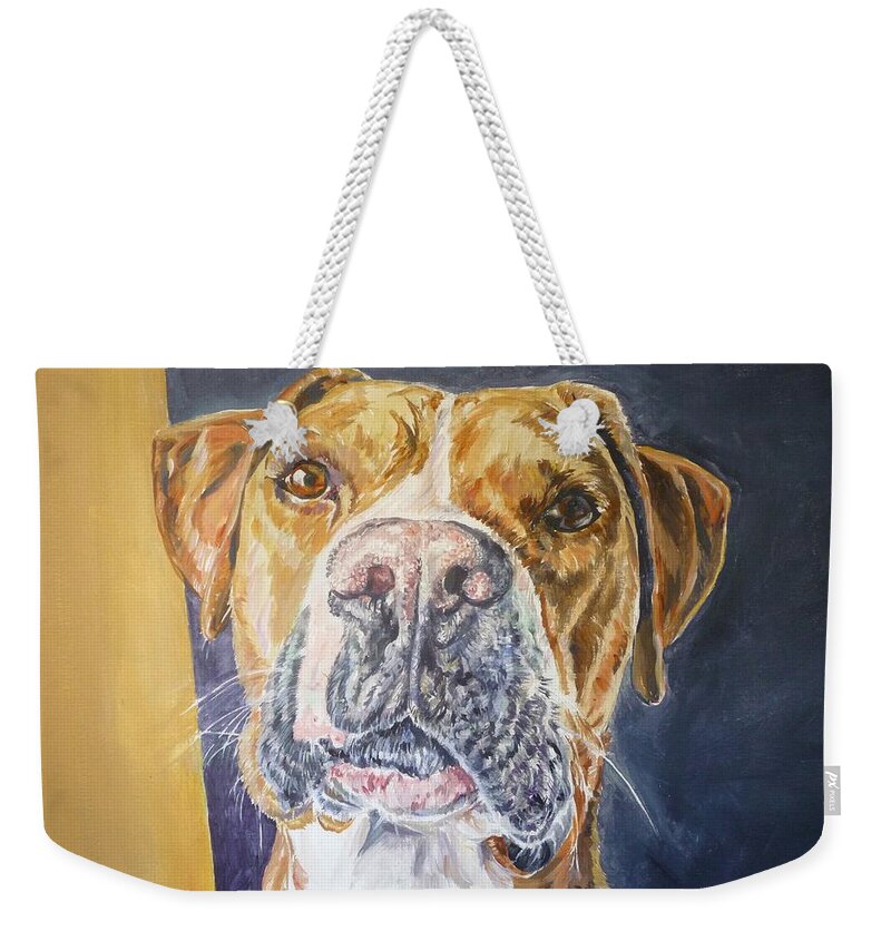Dog Weekender Tote Bag featuring the painting Steve by Bryan Bustard