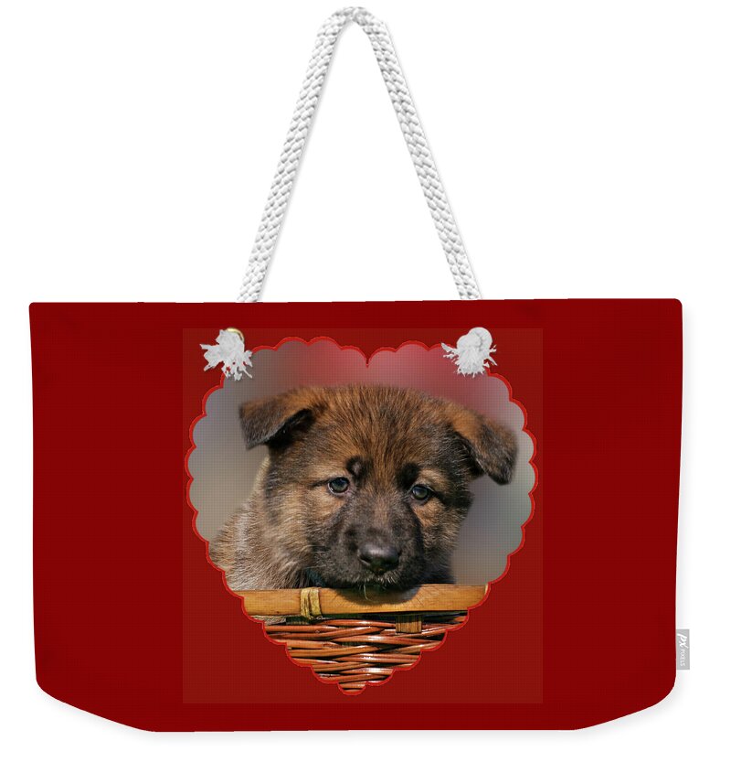 German Shepherd Weekender Tote Bag featuring the photograph Puppy in Red Heart by Sandy Keeton