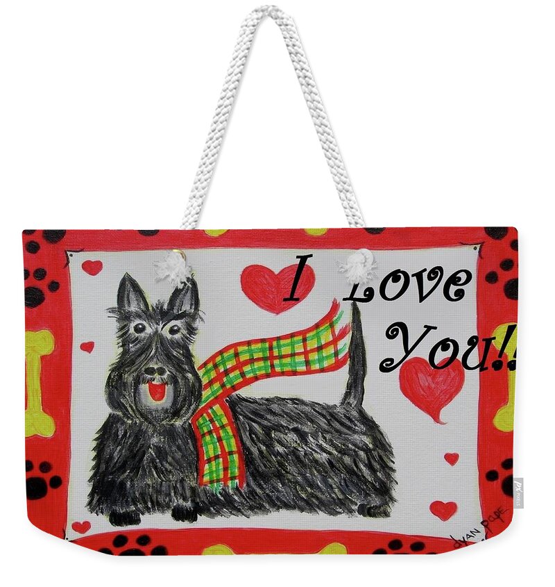 Scottie Weekender Tote Bag featuring the painting Puppy Love by Diane Pape