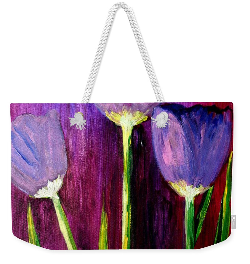 Flower Weekender Tote Bag featuring the painting Purely Purple by Julie Lueders 