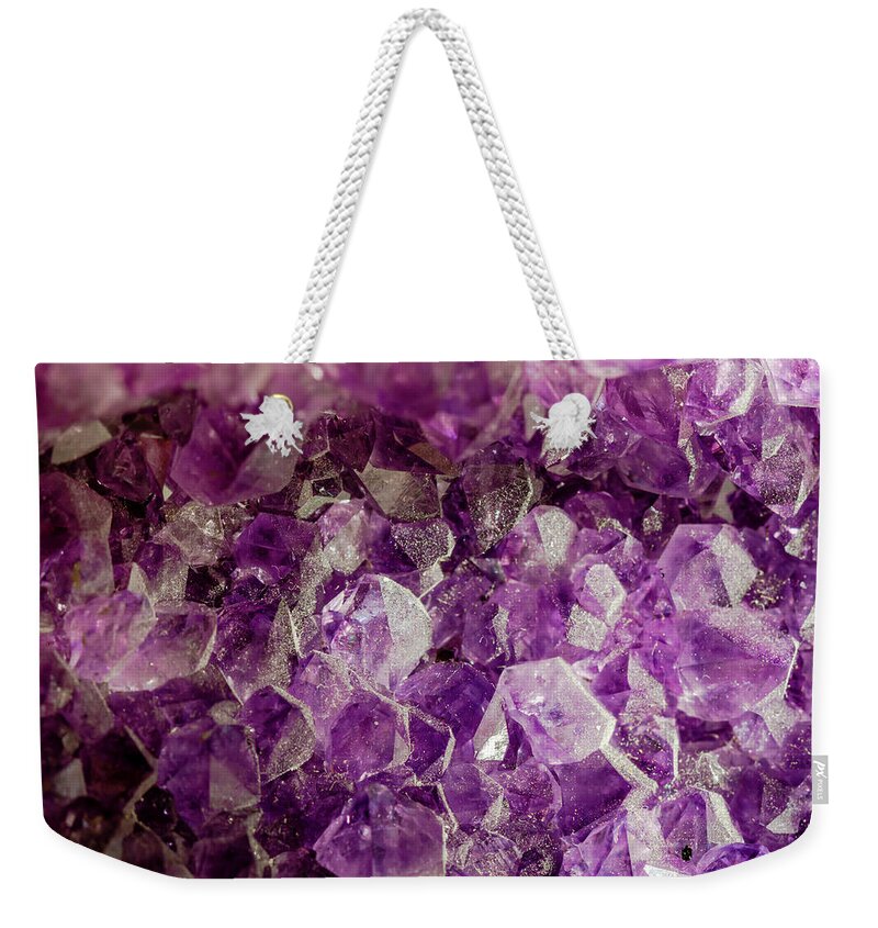 Abstract Weekender Tote Bag featuring the photograph Purple Amethyst Abstract by Teri Virbickis