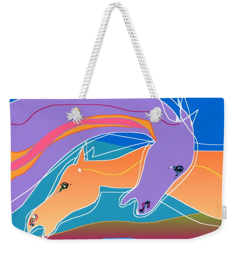 Horses Weekender Tote Bag featuring the digital art Purple and gold by Mary Armstrong