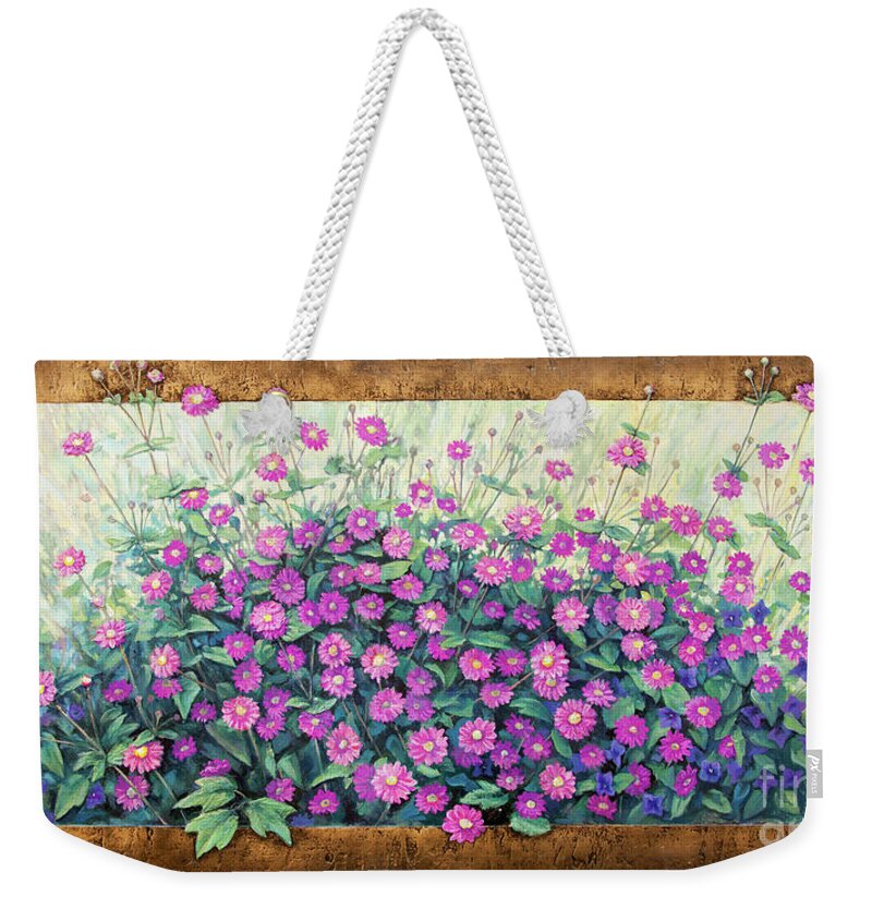Flowers Weekender Tote Bag featuring the painting Purple and Pink Flowers by Robert Corsetti