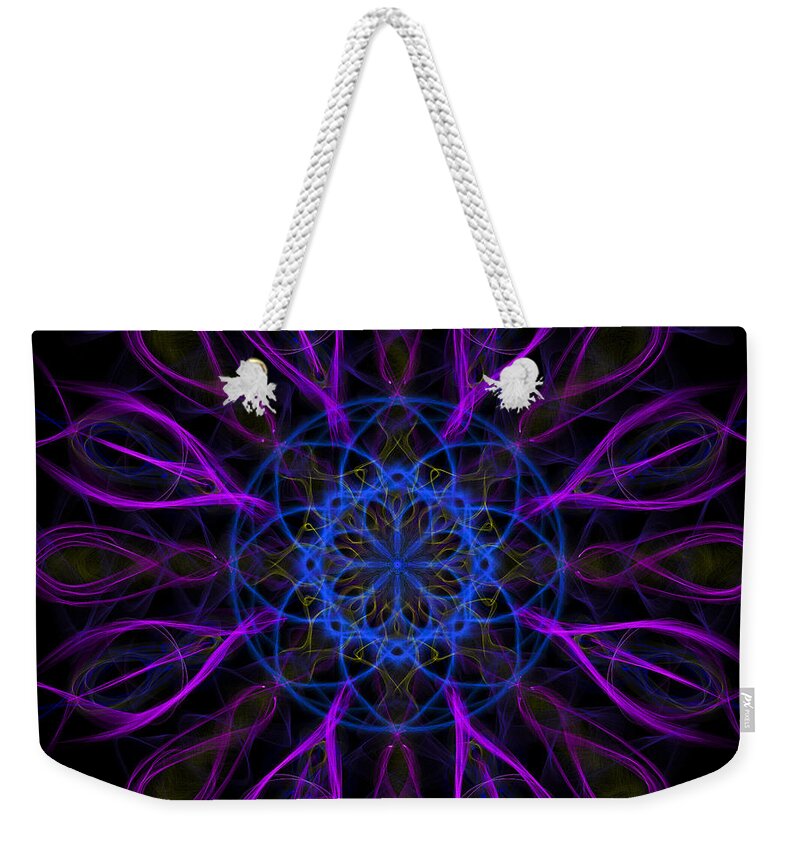 3scape Weekender Tote Bag featuring the digital art Purple Blue Kaleidoscope Square by Adam Romanowicz