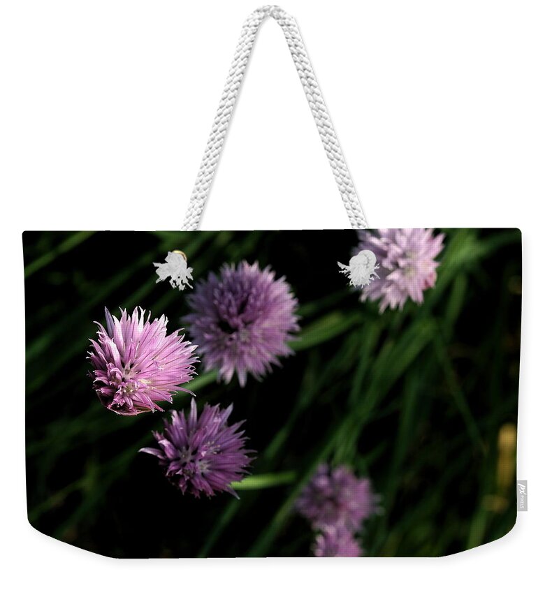Purple Flower Weekender Tote Bag featuring the photograph Purple Chives by Angela Rath