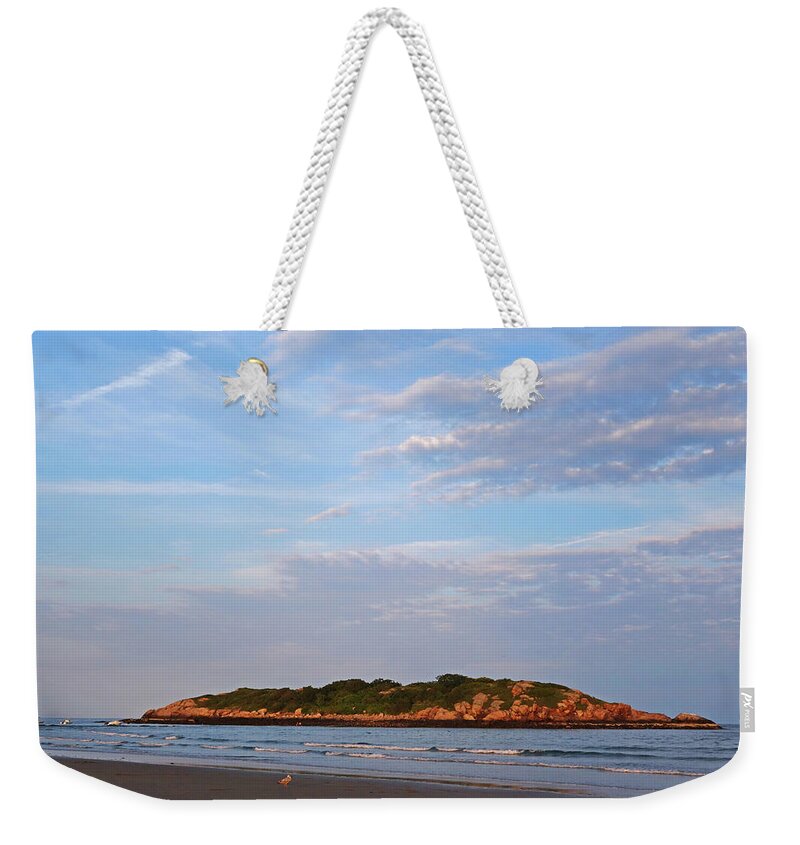 Gloucester Weekender Tote Bag featuring the photograph Purple Clouds over Salt Island Good Harbor Beach Gloucester MA by Toby McGuire