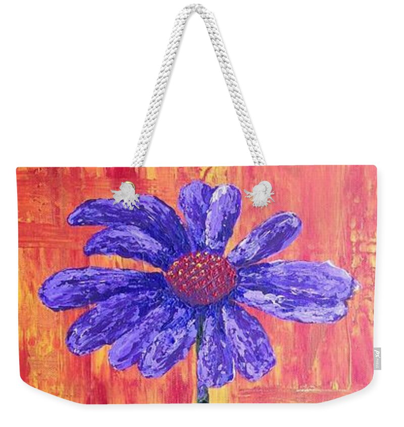 Purple Weekender Tote Bag featuring the painting Purple Daisy by Teresa Fry
