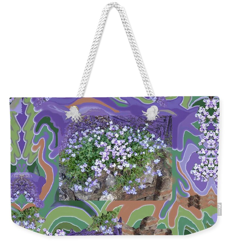 Purple Weekender Tote Bag featuring the digital art Purple Flower Textured Photo 1028d by Julia Woodman