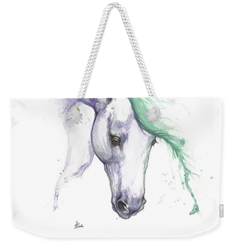 Horse Weekender Tote Bag featuring the painting Purple horse with green mane by Ang El