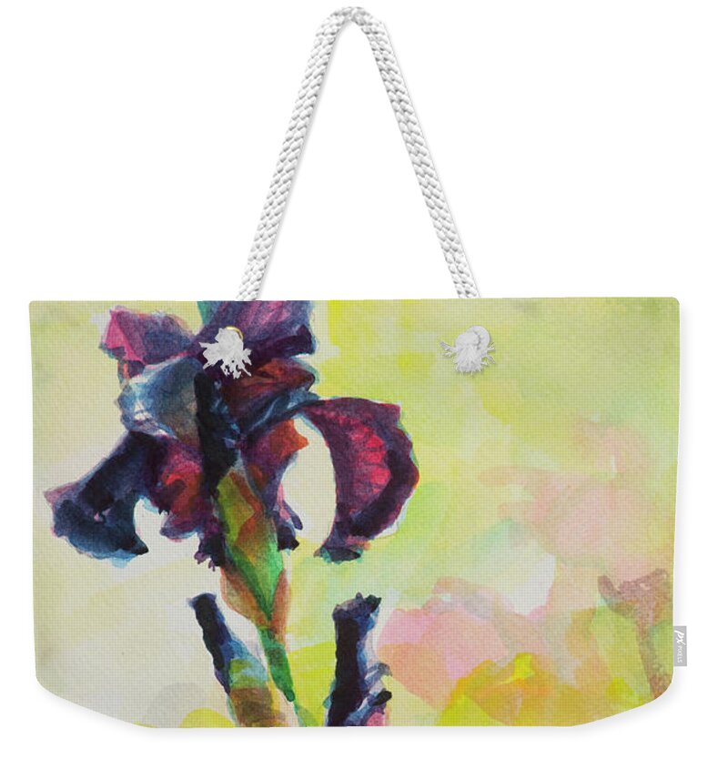 Flower Weekender Tote Bag featuring the painting Purple Iris by Steve Henderson