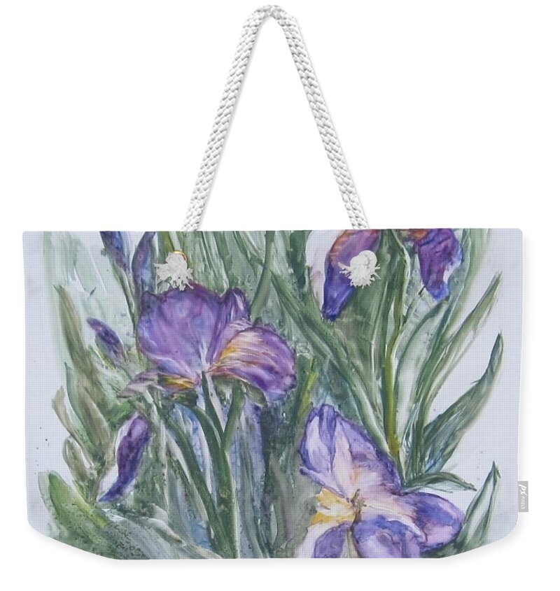 Painting Weekender Tote Bag featuring the painting Purple Iris Watercolor by Paula Pagliughi