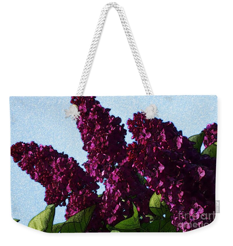 Bloom Weekender Tote Bag featuring the digital art Purple Lilac 3 by Jean Bernard Roussilhe