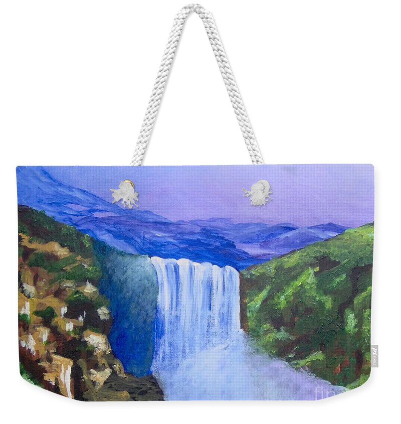 Landscape Weekender Tote Bag featuring the painting Purple Mountains by Saundra Johnson