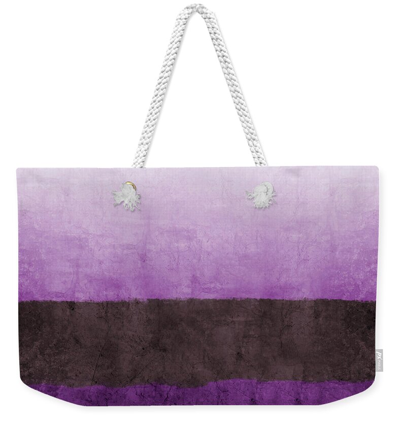 Abstract Landscape Weekender Tote Bag featuring the painting Purple On The Horizon- Art by Linda Woods by Linda Woods