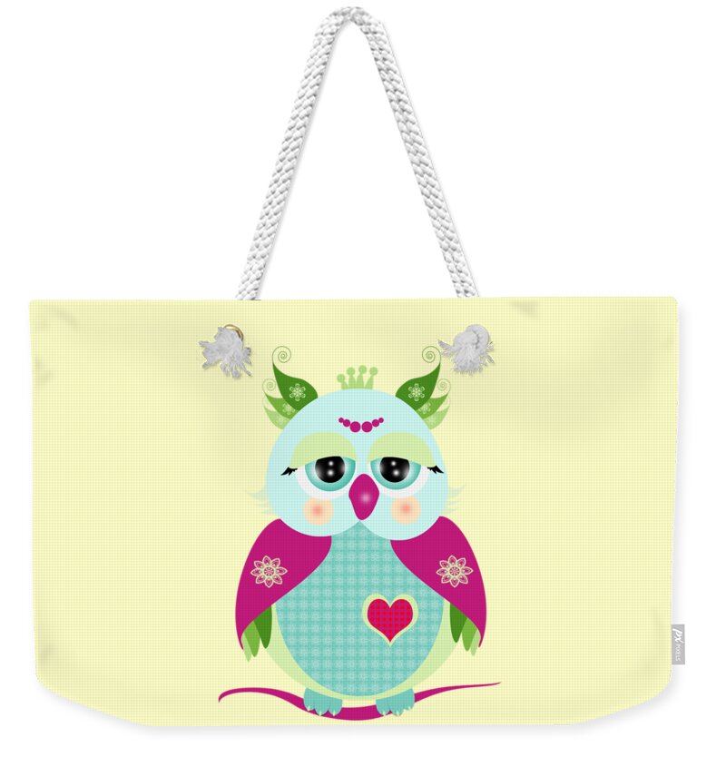 Bird Weekender Tote Bag featuring the digital art Purple Owl by Isabel Salvador