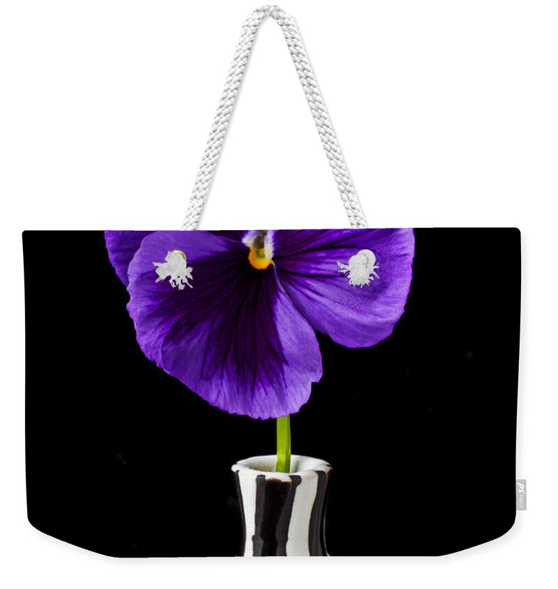 Purple Weekender Tote Bag featuring the photograph Purple Pansy by Garry Gay