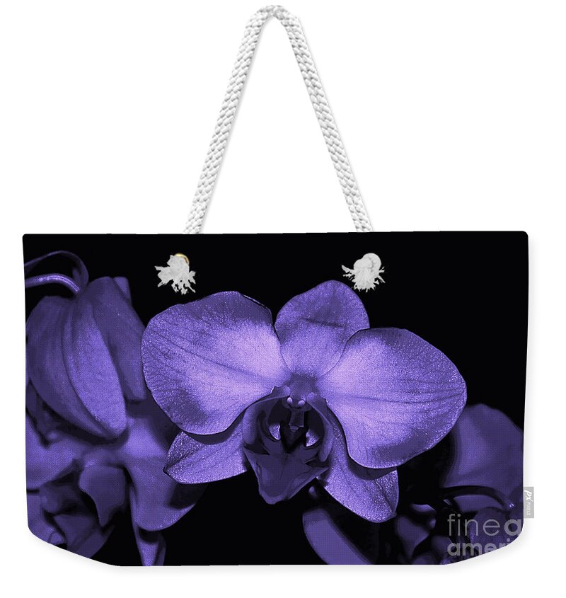 Orchids Weekender Tote Bag featuring the mixed media Purple Shades of Orchids by Sherry Hallemeier
